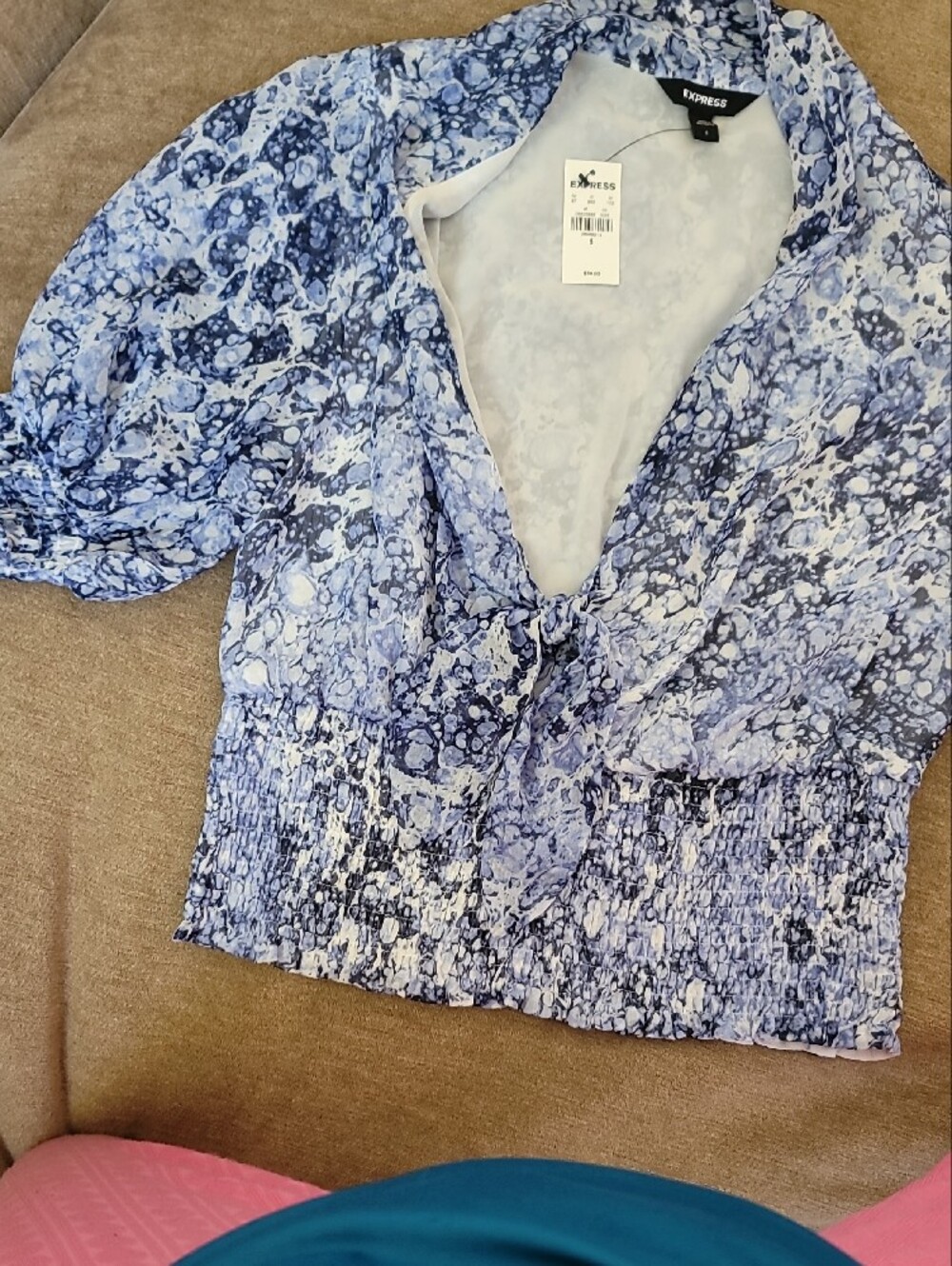 Express Sheer Blue & White Blouse